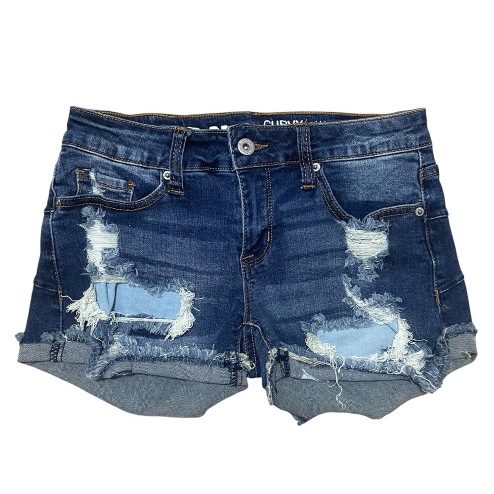 SONG Shorts Size 1/25 Womens Juniors Curvy Mid Rise Roll Fray Distressed Denim